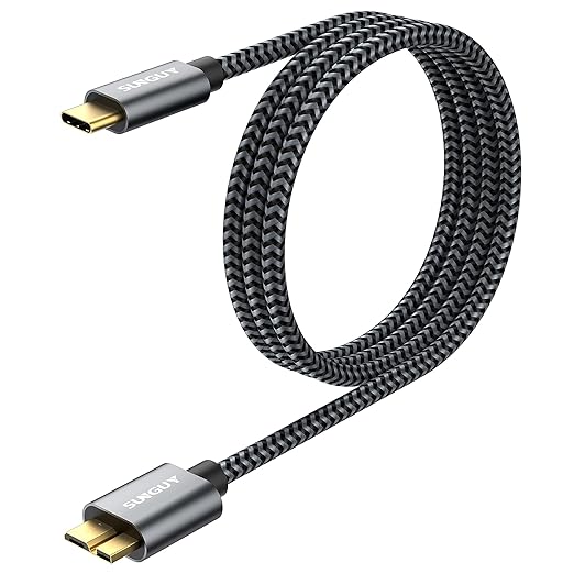 SUNGUY 10Gbps Micro B to USB C Hard Drive Cable 3FT, USB 3.1 USB C to Micro B, High-Speed External Hard Drive USB C Cable for iPhone 16 15 Pro/Pro Max, MacBook Pro/Air, WD Toshiba Westgate Seagate