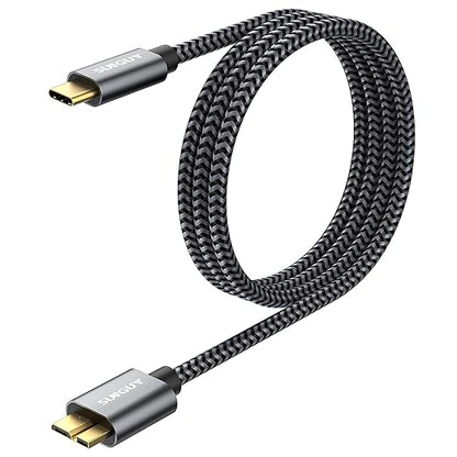 SUNGUY 10Gbps Micro B to USB C Hard Drive Cable 3FT, USB 3.1 USB C to Micro B, High-Speed External Hard Drive USB C Cable for iPhone 16 15 Pro/Pro Max, MacBook Pro/Air, WD Toshiba Westgate Seagate