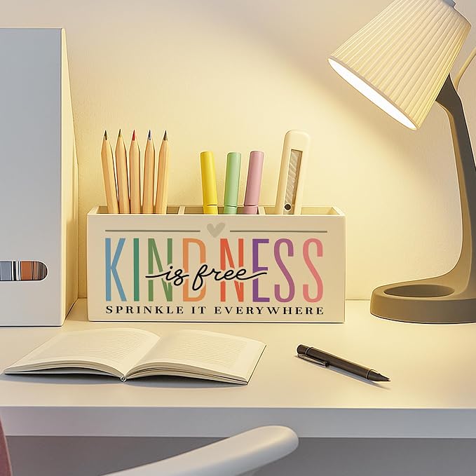 Kindness Is Free Inspirational Pen Pencil Holder for Desk, Inspirational Gifts for Women, Self Love Positive Mental Health Makeup Brush Toothbrush Holder for Vanity Bathroom