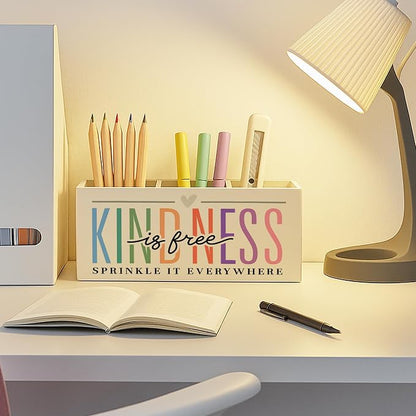 Kindness Is Free Inspirational Pen Pencil Holder for Desk, Inspirational Gifts for Women, Self Love Positive Mental Health Makeup Brush Toothbrush Holder for Vanity Bathroom