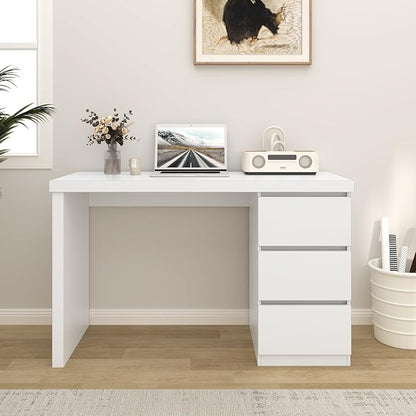 furtble White Desk with Drawers, 43'' W Home Office Computer Desk Gaming Table, Modern Vanity Desk with Storage, Wood Writing Workstation for Bedroom, Living Room, White