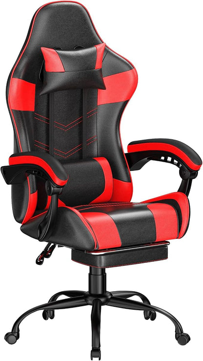 Gaming Chair with Footrest, Ergonomic Video Game Chair with Headrest and Lumbar Support, 400 lbs Adult Chair, Height Adjustable 360° Swivel High Back Reclining Computer Chair for Home Office (Red)