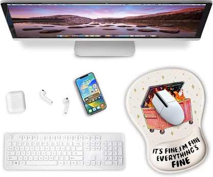 Cat Mouse Pad with Wrist Rest Funny Cute Ergonomic Mousepad Middle Concave | Dumpster on Fire Wrist Support, Office Desk Accessories, Gaming Work Home, Non-Slip Base, for Wireless Mouse Computer Laptop