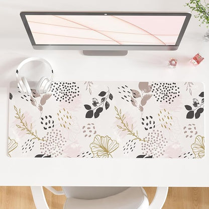 QiyI Large Mouse Pad for Desk, Cute Desk Mat for Desktop, Women Girls Office Décor Desk Accessories, PU Leather Waterproof Gaming Mousepad, Boho Botanical Desk Pad Computer Mat, 31.5" x 11.8"