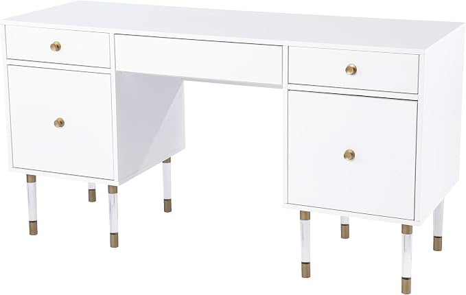 SEI Furniture - Holly & Martin Helston White Writing Desk - Transitional Design, White Iron and Wood - Ideal for Home Office, Bedroom (HO1153137)