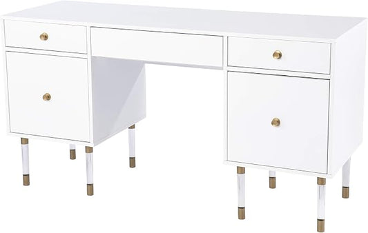 SEI Furniture - Holly & Martin Helston White Writing Desk - Transitional Design, White Iron and Wood - Ideal for Home Office, Bedroom (HO1153137)