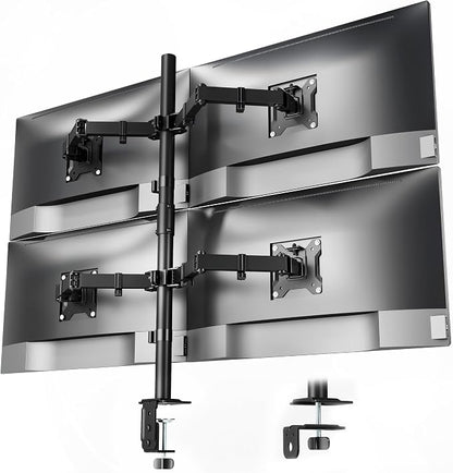 monTEK Quad Monitor Stand Mount, Fully Adjustable Desk Mount for 4 Screen up to 17”-32” and 22lbs Capacity Each Arm, Stable Monitor Arm with C Clamp and Grommet Base, VESA 75x75mm/100x100mm