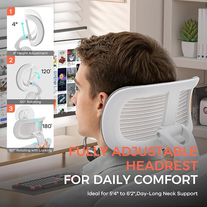 Office Chair,Ergonomic Office Desk Chair with 2D Adjustable Lumbar Support,3D Headrest,2D Arms,330LBS High Back Mesh Computer Home Office Chairs Rolling Tilting Swivel Executive Chairs Grey