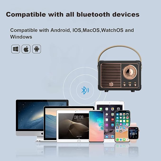 Dosmix Retro Bluetooth Speaker, Vintage Decor,Small Wireless Bluetooth Speaker,Cute Old Fashion Style for Kitchen Desk Bedroom Office Outdoor,Birthday Gifts for Women Men Teens