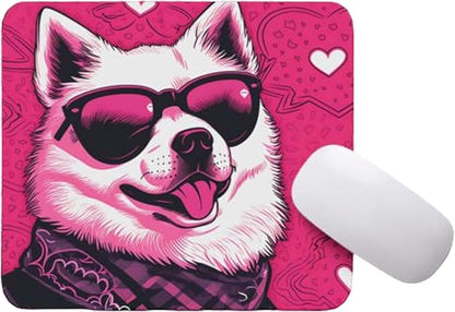 Pink Mousepad Glamour Dog Akita Mouse Pad for Home Office Gaming Working Desk Computer Desktop Accessories Non-Slip Rubber Mousepad for Dog Lovers