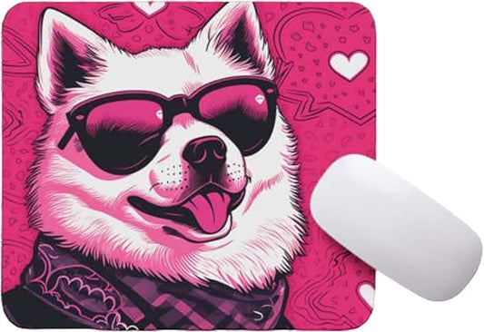 Pink Mousepad Glamour Dog Akita Mouse Pad for Home Office Gaming Working Desk Computer Desktop Accessories Non-Slip Rubber Mousepad for Dog Lovers