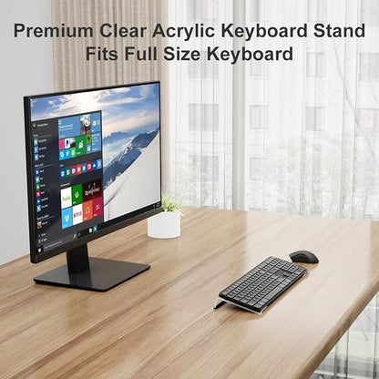 Suptek 16.9"x5.7" Clear Acrylic Tilted Computer Keyboard Stand for Easy Ergonomic Typing, Keyboard Tray Holder Silicone Anti-Slip Case for Office Desk, Home, School, A001