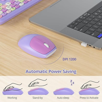 Surmen Cute Purple Keyboard and Mouse Wireless Silent, Full-Size Retro Typewriter Wireless Quiet Slim Colorful Keyboard Low-Noise 2.4GHz for Computer, Desktop, Laptop(6-Purple)
