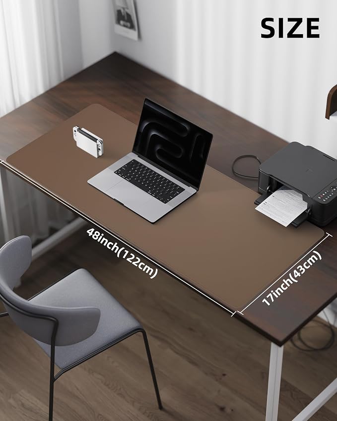 Leather Desk Pad Protector- 48" x 17" Office Desk Mat, Non-Slip PU Leather Mouse Pad, Waterproof Desk Blotter Mat, Desk Cover for Office and Home (Dark Khaki)