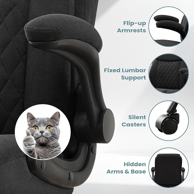 MAHOMICO Drafting Chair for Standing Desk – Tall Office Chair with Adjustable Height & Foot Ring, Flip-Up Arms, Lumbar Support – Comfortable Fabric Seat, Ideal Home Desk Chair