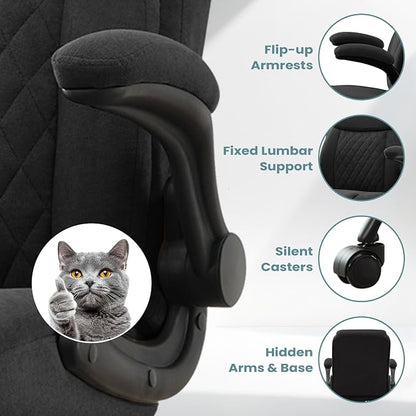 MAHOMICO Drafting Chair for Standing Desk – Tall Office Chair with Adjustable Height & Foot Ring, Flip-Up Arms, Lumbar Support – Comfortable Fabric Seat, Ideal Home Desk Chair