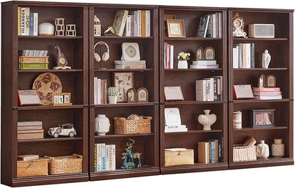 RWYHG 70" Walnut Tall Bookshelf Set of 4,5-Tier Thick Wooden Book Shelf with Adjustable Shelves,Free Standing Farmhouse Bookcase with Open Display Storage,Floor Vintage Bookshelves for Living Room