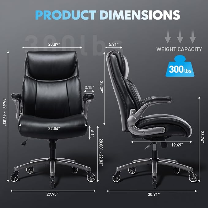 Ergonomic PU Leather 400lbs Executive Office Chairs Set of 2, High-Back Home Computer Chair with Lumbar Support, Flip-Up Arms, Black