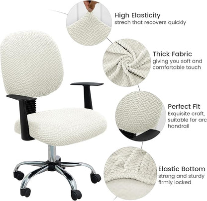 MIFXIN Computer Office Chair Cover Stretch Elastic Slipcover 2 Piece Jacquard Computer Chair Seat Covers Furniture Protector for Office Home, Only Covers No Chair (White)