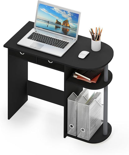 Furinno Go Green 32-Inch Black Computer Desk, Office Desk with 2 Side Shelves and Storage Bins, Rectangular Home Office Desk, Gaming Desk for Home Office, Bedroom, Study Room, Classic Black