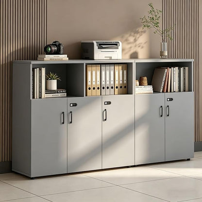 File Cabinet with Password Lock, Wood Lateral Filing Cabinet for Letter/A4 Files, 3 Drawer with Door, Printer Stand with Open Shelves for Home Office