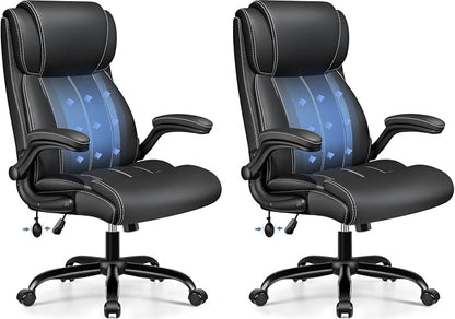BESTFAIR Ergonomic Office Chair - Desk Computer Chair, Leather High Back Executive Chairs with Adjustable Lumbar Support & Flip Up Arms, Black 2 Pack