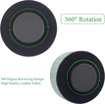 Remote Control Holder, 360°Spinning PU Leather Desk TV Remote Caddy,Desk Storage Box Room Accessories for Controller, Media,Mail,Calculator, Mobile Phone,Pencil(1-Carved Green2)