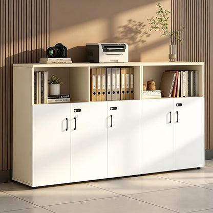 File Cabinet with Password Lock, Wood Lateral Filing Cabinet for Letter/A4 Files, 3 Drawer with Door, Printer Stand with Open Shelves for Home Office