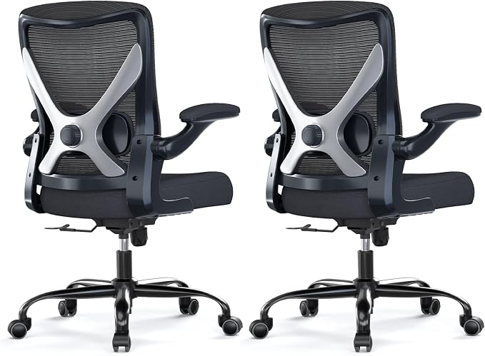 Ergonomic Office Chair - X-Shaped Computer Desk Chairs Comfy, Mesh High-Back Gaming Chair with Adjustable Lumbar Support, Executive Task Chair for Adults, Comfortable for Long Hours, Black, Pack of 2