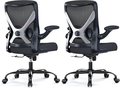 Ergonomic Office Chair - X-Shaped Computer Desk Chairs Comfy, Mesh High-Back Gaming Chair with Adjustable Lumbar Support, Executive Task Chair for Adults, Comfortable for Long Hours, Black, Pack of 2