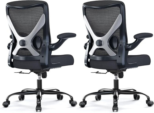 Ergonomic Office Chair - X-Shaped Computer Desk Chairs Comfy, Mesh High-Back Gaming Chair with Adjustable Lumbar Support, Executive Task Chair for Adults, Comfortable for Long Hours, Black, Pack of 2