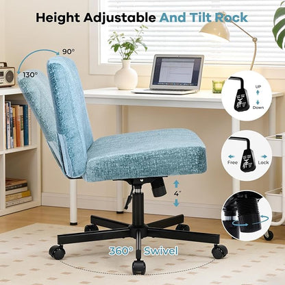 Convertible Base Criss Cross Chair with Pocket Springs & Thicker and Wider Cushions, Cross Legged Office Chair Relieves Back Pain, Swivel Vanity Chair for Living Room/Office, Dark Teal