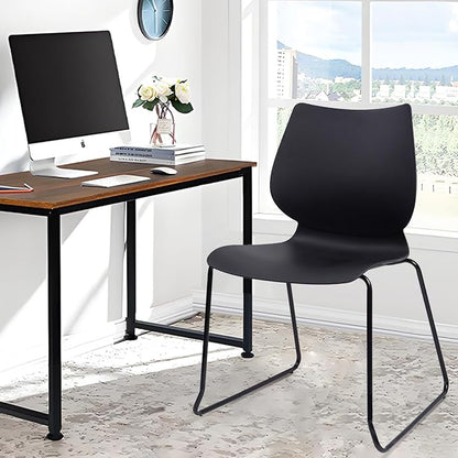 KLASIKA Stackable Waiting Room Chair, Stacking Office Chair with Ergonomic Lumbar Support and Metal Legs, Plastic Desk Chairs for Conference School Church Guest Reception Set of 4, Black