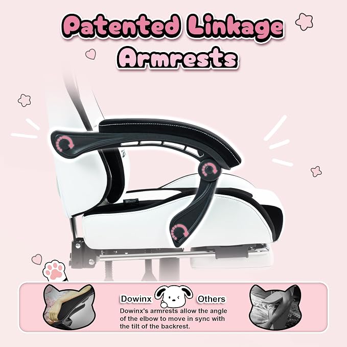 Dowinx Gaming Chair with Cat Ears and Massage Lumbar Support, Ergonomic Computer Chair with Footrest and Headrest, Comfortable Reclining Game Chair 290lbs for Adults, Black White