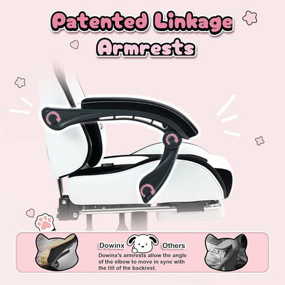 Dowinx Gaming Chair with Cat Ears and Massage Lumbar Support, Ergonomic Computer Chair with Footrest and Headrest, Comfortable Reclining Game Chair 290lbs for Adults, Black White