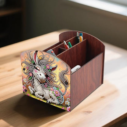 Diamond Painting Wooden Desk Organizer Donkey Design, DIY Diamond Art Storage Box for Home Office Tabletop, Decorative Wooden Craft Organizer for Stationery & Accessories
