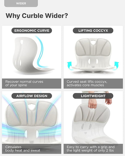 curble Wider 2 Pack – Ergonomic Desk Chair Seat Cushion, Everyday Passive Posture Trainer for Work from Home, Office & Car, Breathable Lumbar Support (Grey)