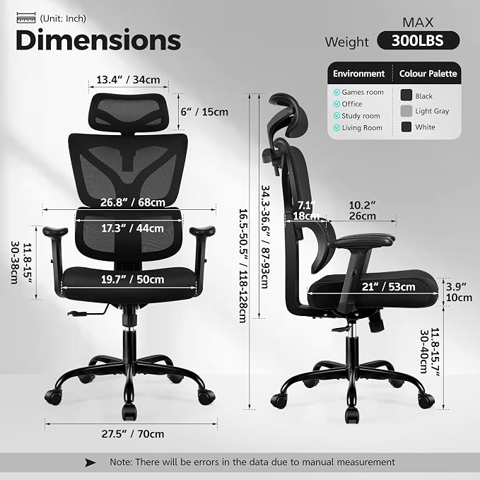Ergonomic Office Chair High Back Desk Chair with Lumbar Support, Breathable Mesh Computer Chair with Adjustable Armrests Height, Reclining Big and Tall Gaming Chair for Home Office(Black 10Pack)