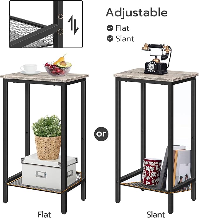 HOOBRO Tall Side Table, Industrial End Telephone Table with Adjustable Mesh Shelves, Small Tall Nightstand for Living Room, Bedroom, Entryway, Office, Greige BG03DH01