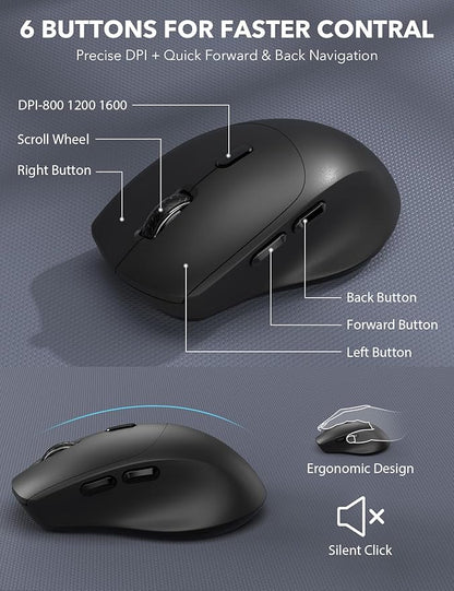 Wireless Keyboard and Mouse Combo - Full-Sized Ergonomic Keyboard with Wrist Rest, Phone Holder, Sleep Mode, 2.4G Quiet Keyboard for PC Laptop, Complete Work Setup for Office or Home -Trueque KM23