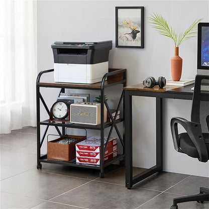KATHY&BOB Large Printer Stand for Home Office, 23.6 x15.8 x 31.5 Inch Large Printer Table with Adjustable Storage Shelf, 3-Tier Mobile Rolling Printer Shredder Cart with Wheels, Stand for Heat Press