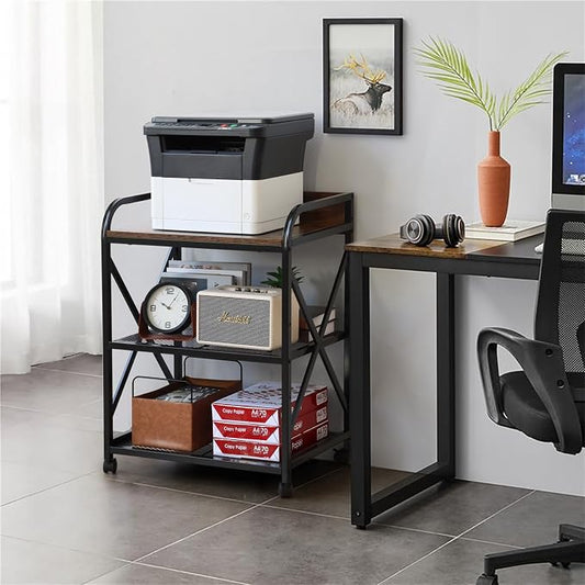 KATHY&BOB Large Printer Stand for Home Office, 23.6 x15.8 x 31.5 Inch Large Printer Table with Adjustable Storage Shelf, 3-Tier Mobile Rolling Printer Shredder Cart with Wheels, Stand for Heat Press