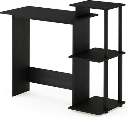 Furinno Efficient 29-Inch Black Computer Desk with Side Shelves, Gaming Desk with 3 Open Shelves, Home Office Desk, for Home Office, Study Room, Dorm, Bedroom, Dark Americano
