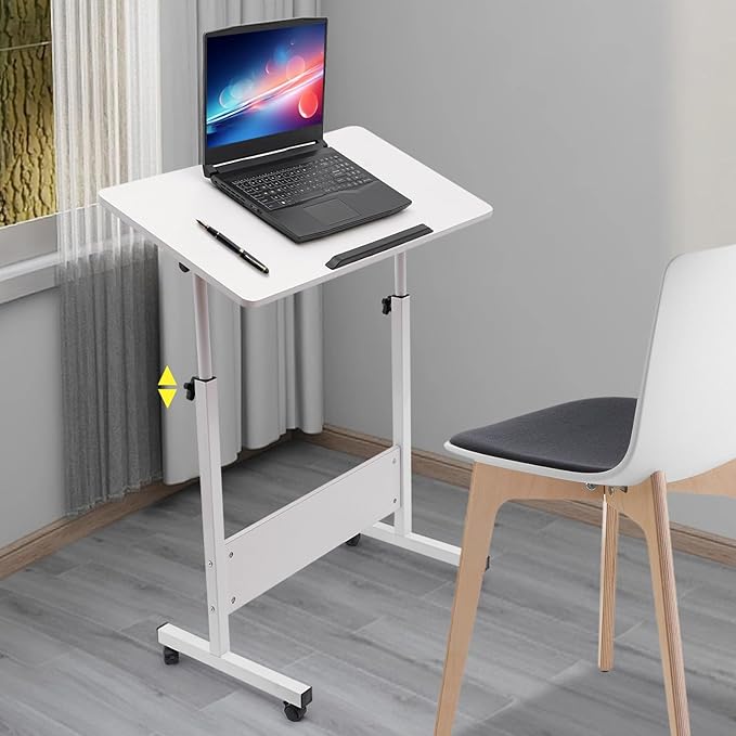 Small Mobile Standing Desk, 31" L×16" W Mobile Office Table, Rolling Laptop Table with 180° Flip, 32-47in Adjustable Height Desk for Small Spaces Home Offices