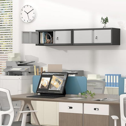 GREATMEET Metal Garage Storage Cabinets, Lockable Storage Cabinet with Doors, Wall Mount Cabinet Storage with Lock, Hanging Floating (Grey, 13" H)