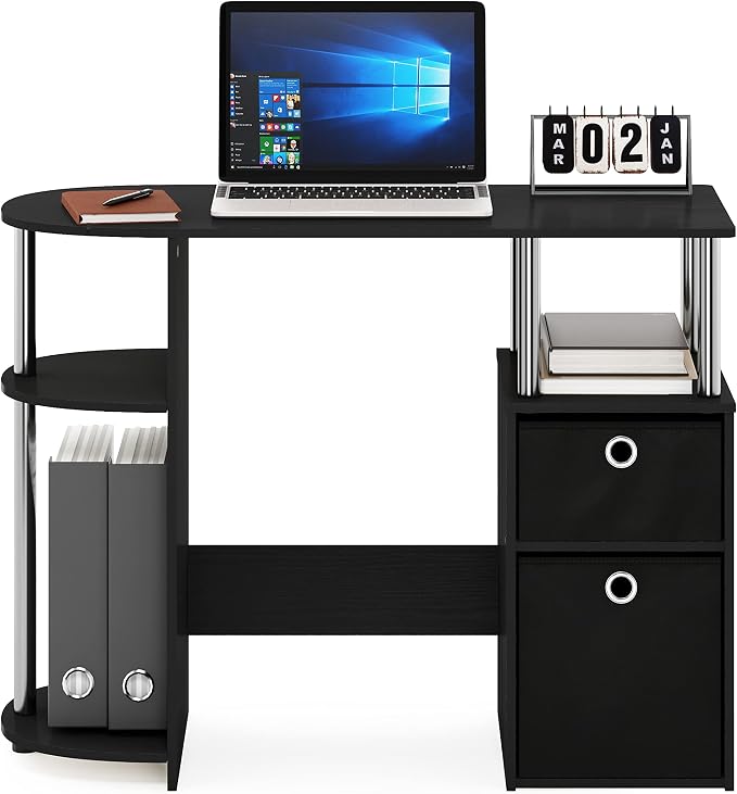 Furinno Jaya Simplistic Computer Study Desk, Americano/Chrome/Black