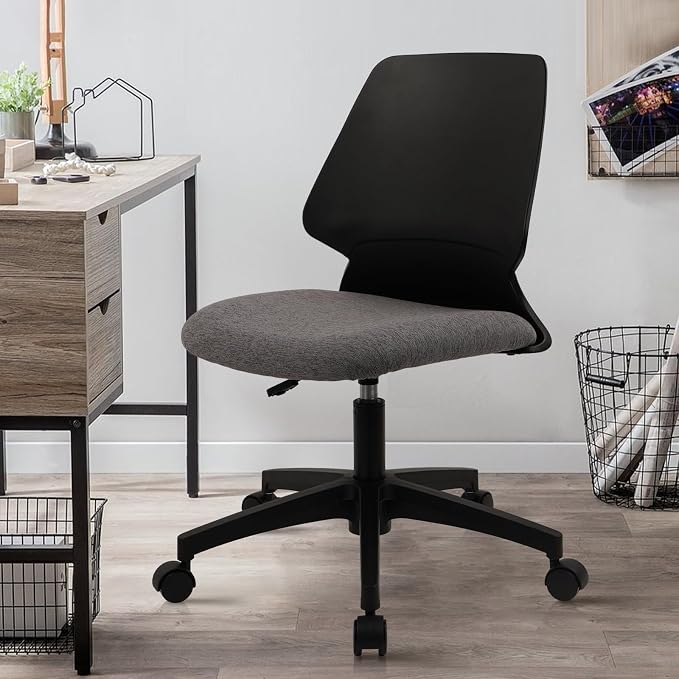 CLATINA Armless Home Office Chairs, Ergonomic Small Desk Chair with Wheels and Soft Thick Upholstered Cushion, Comfy Adjustable Height Swivel Computer Task Chair for Conference Waiting, Black, 6 Pack