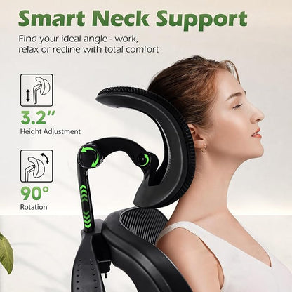 AreShark Office Chair Ergonomic Desk Chairs with Adjustable Lumbar Support& Headrest Hanger, High Back Breathable Mesh Chair with Wheels, Rolling Swivel Comfy Task Computer Chair for Home Work Gaming