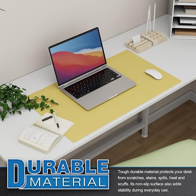 K KNODEL Small Office Leather Desk Mat, Mouse and Keyboard Pad, Computer and Laptop Mat, Desktop Protector and Cover, Writing Pad and Blotter (23.6"x13.8", Yellow)