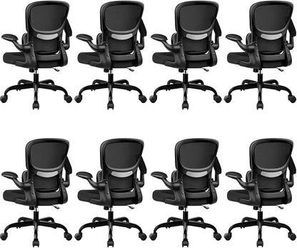 BESTFAIR Ergonomic Mesh Office Chair, Breathable Mesh Computer Desk Chair, Adjustable Lumbar Support, Flip-up Armrests, Executive Swivel Chair for Home Office, Black Pack of 8